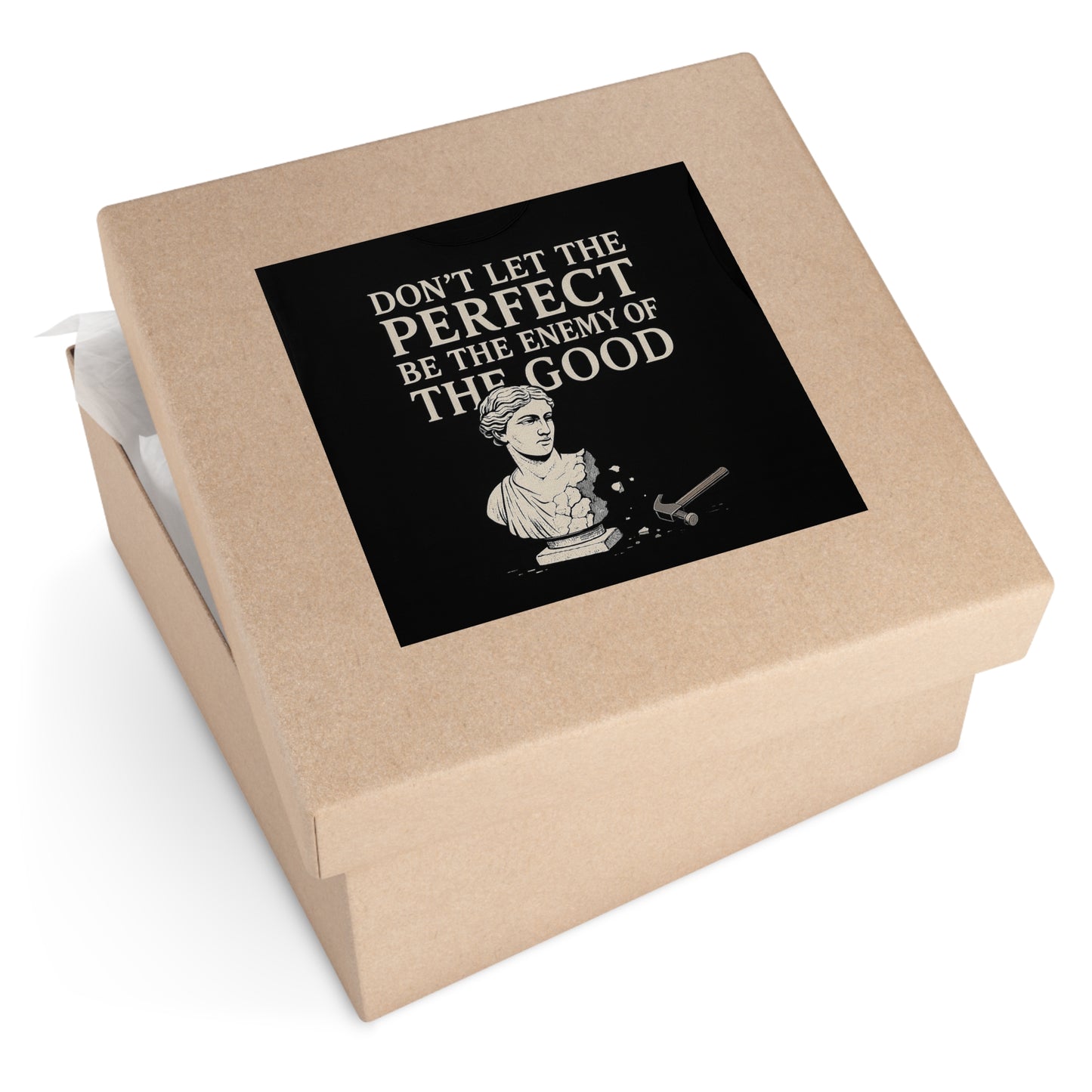 Enemy of the good - Square Stickers, Motivational Art Decals, Unique Gifts for Students, Office Decor, Self-Improvement Reminder