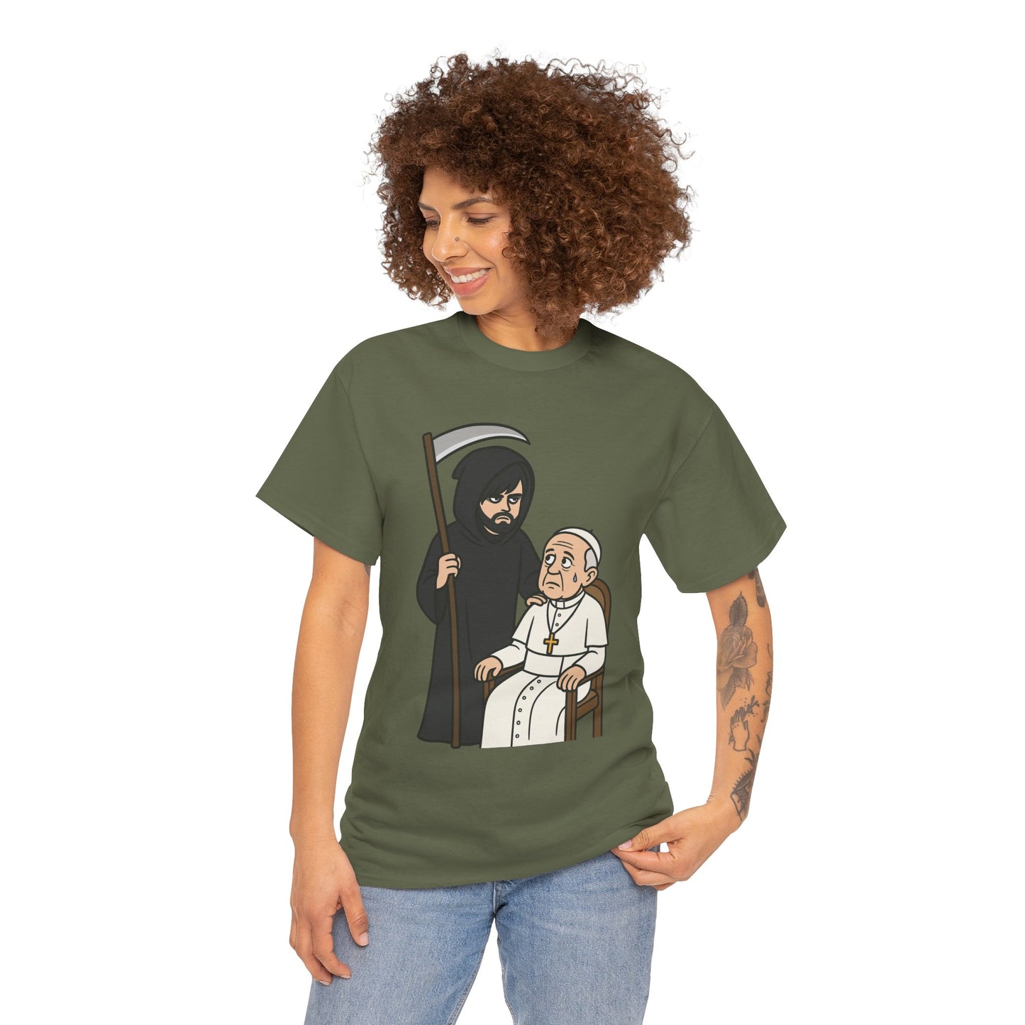 Grim Reaper and The Pope - Unisex Heavy Cotton Tee